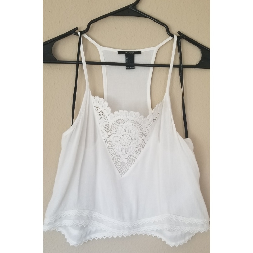 3/$20⭐ Forever 21 White lace racerback crop top - Picture 2 of 5